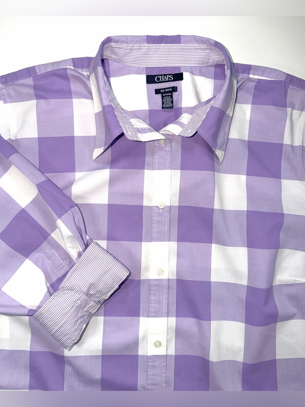 Chaps NO IRON 100% Cotton Button Up Shirt 3/4 Sleeve Purple White Womens Sz 1X - Picture 2 of 11
